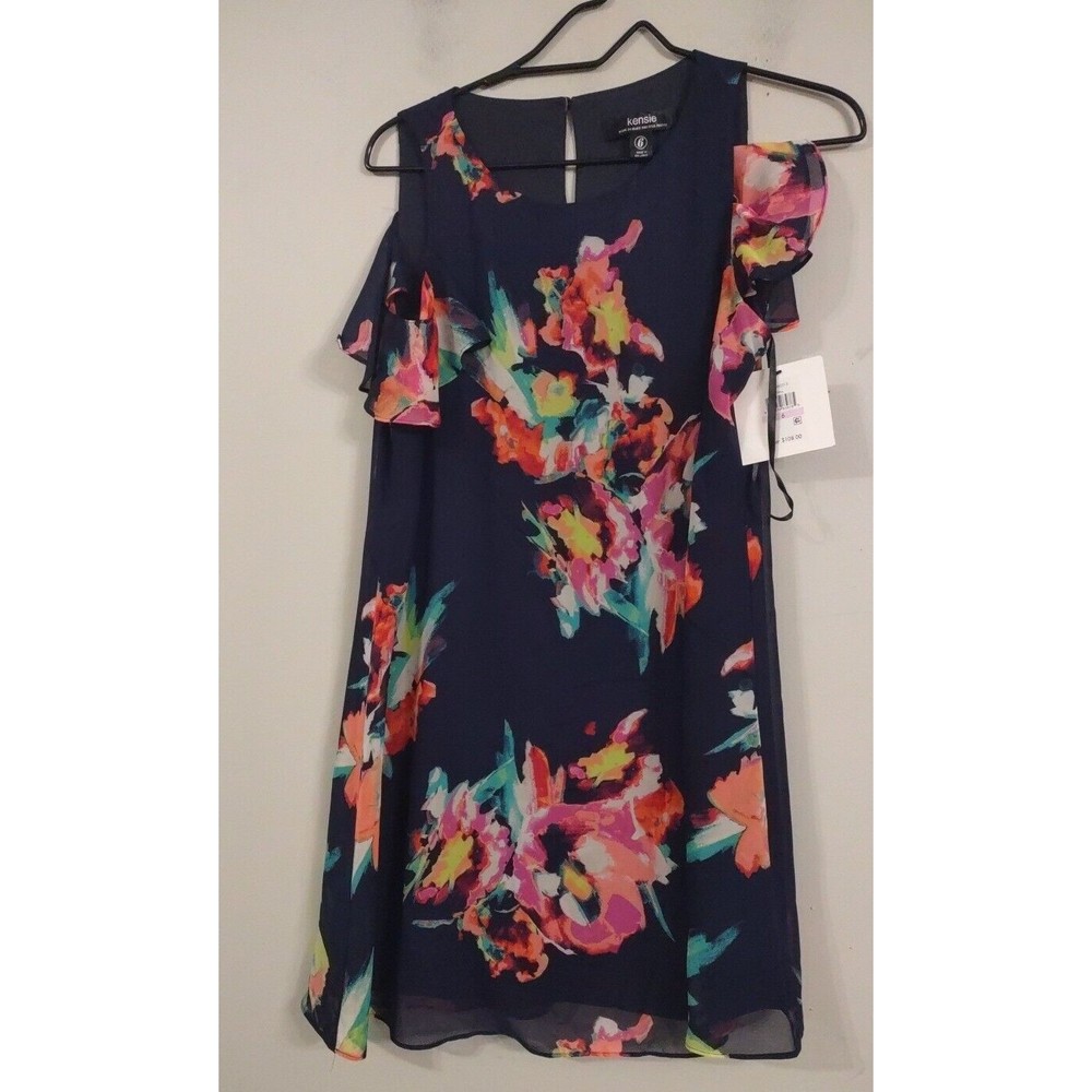 $108 NWT Kensie Women's Multicolor Floral Printed Ruffled Dress Size 6